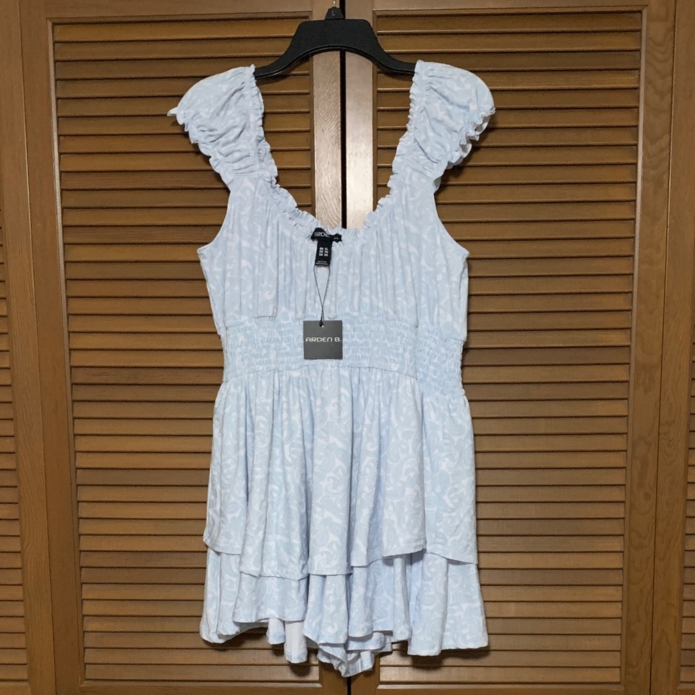 NWT Arden B Pastel Blue Paisley Romper Dress XL